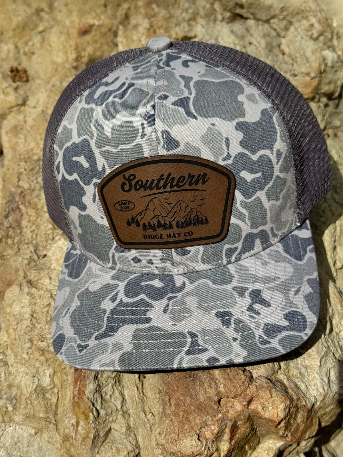 The WaterWood - Mesh 1983 Collection - 6 Panel 10 1983 Rocklash - Greystone - Laser Engraved Leather Patch