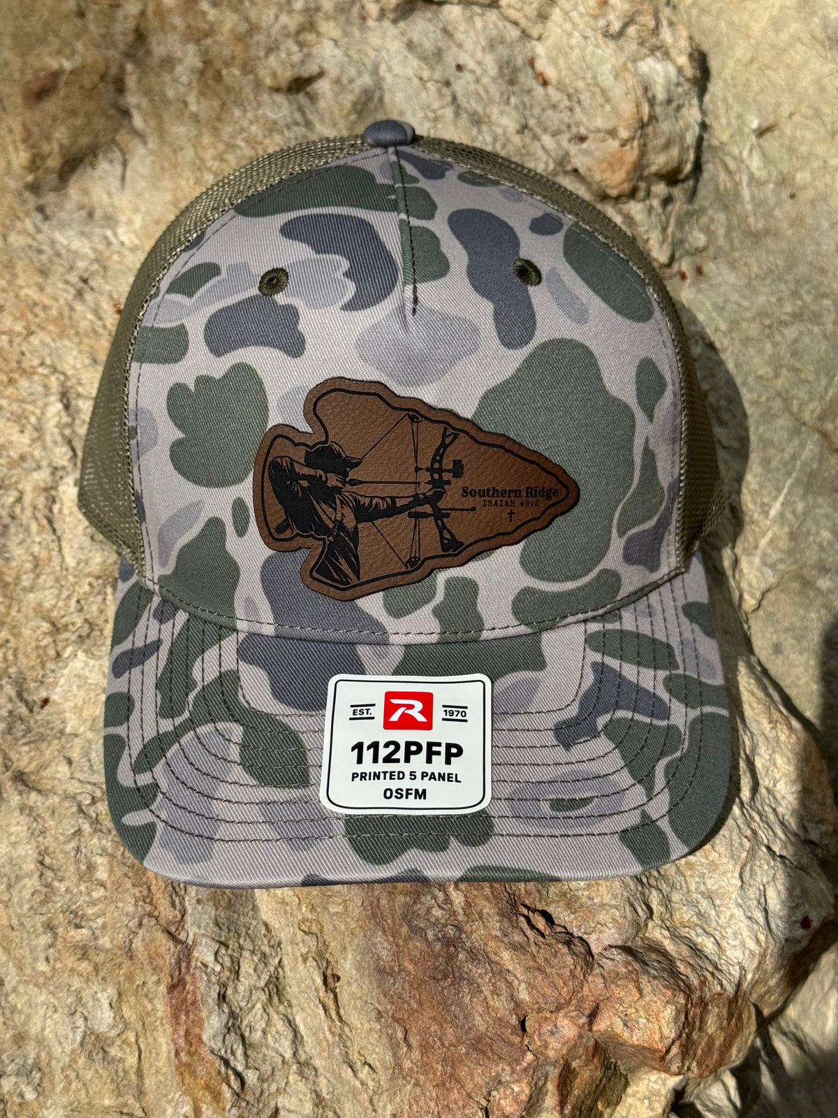 Richardson 112PFP Marsh Duck Camo Laser Engraved Leather Patch-Arrow