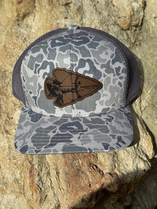 The WaterWood - Mesh 1983 Collection - 6 Panel 10 1983 Rocklash - Greystone - Laser Engraved Leather Patch- Arrow